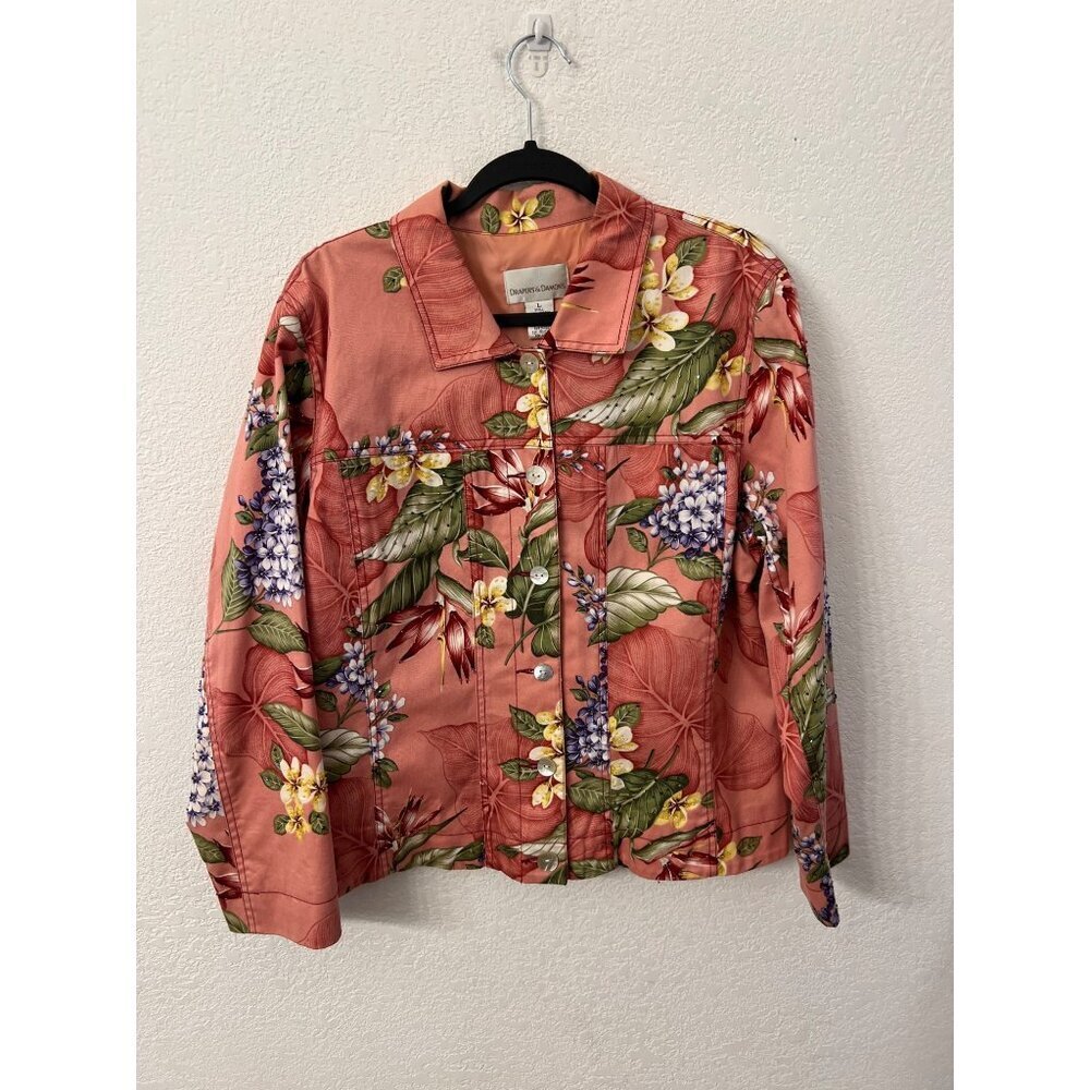 Draper’s & Damon’s pink beaded embellished floral long sleeve jacket women size